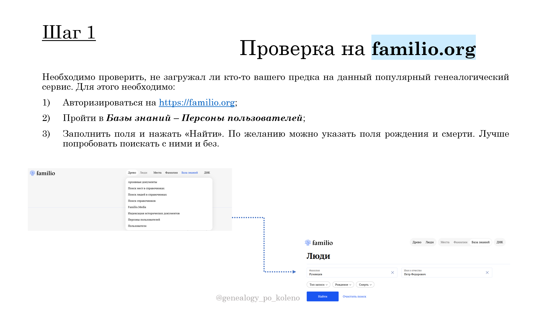 Карточка №2 — шаг 1: проверка на familio.org